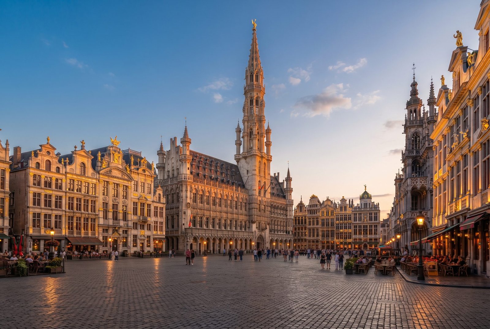Grand-Place in Brussels with the Town Hall tower, Belgium