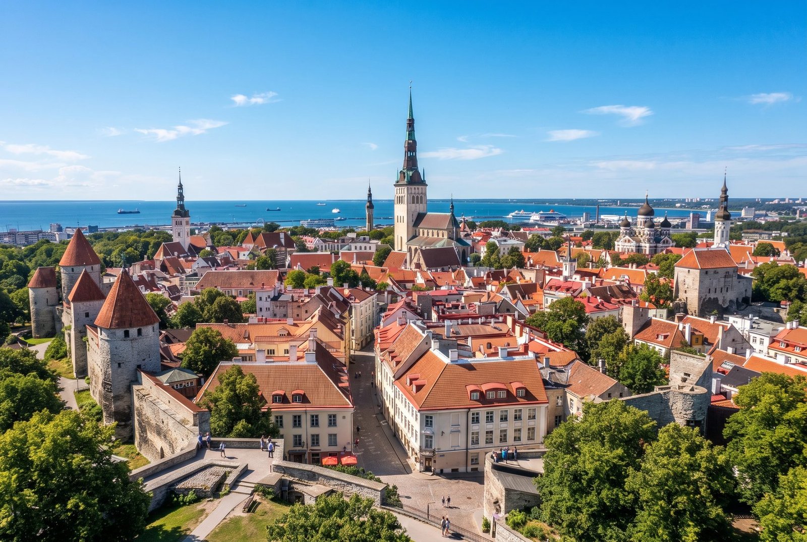 Tallinn Old Town rooftops and spires seen from Toompea hill, Estonia