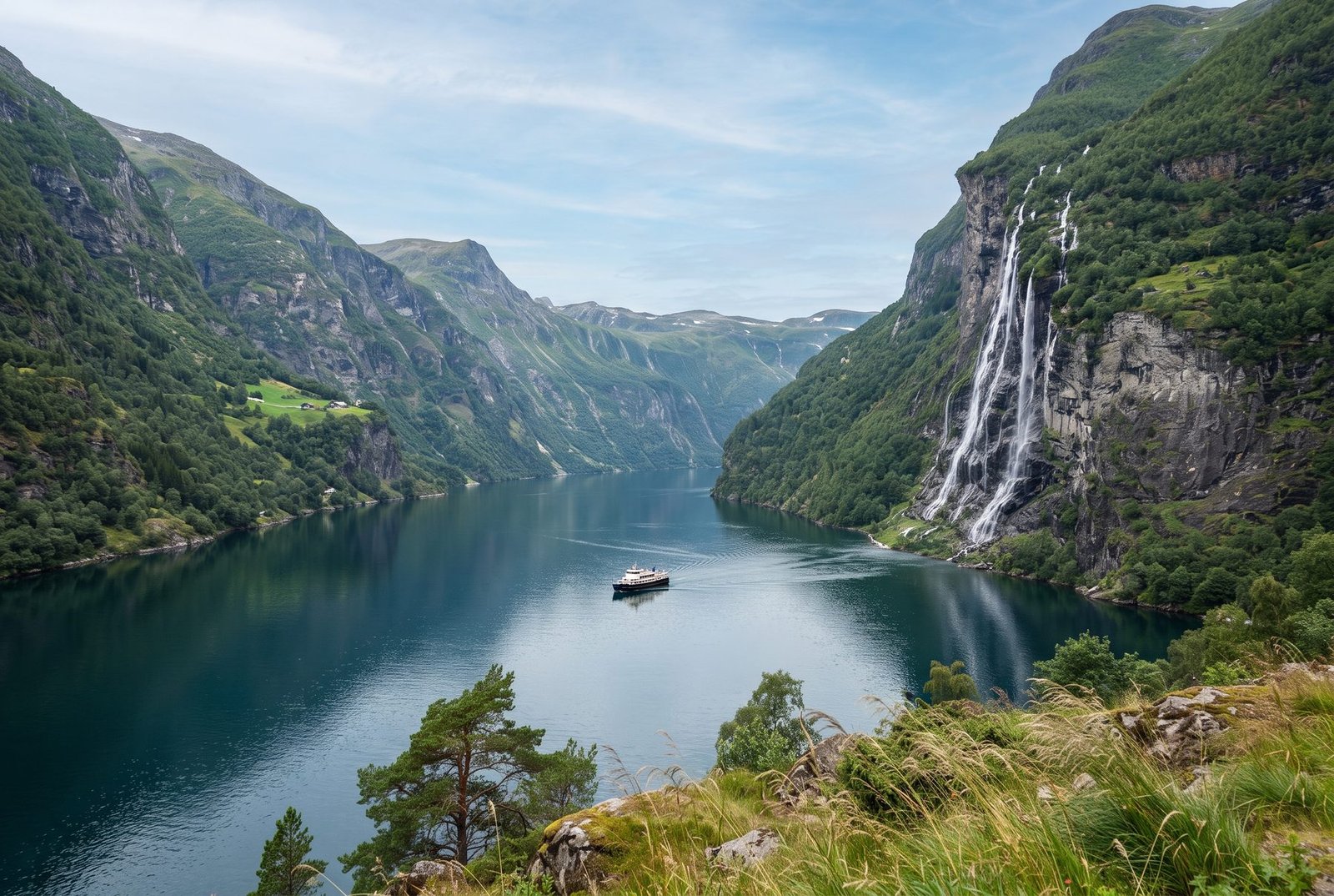 Geirangerfjord with the Seven Sisters waterfall in Norway