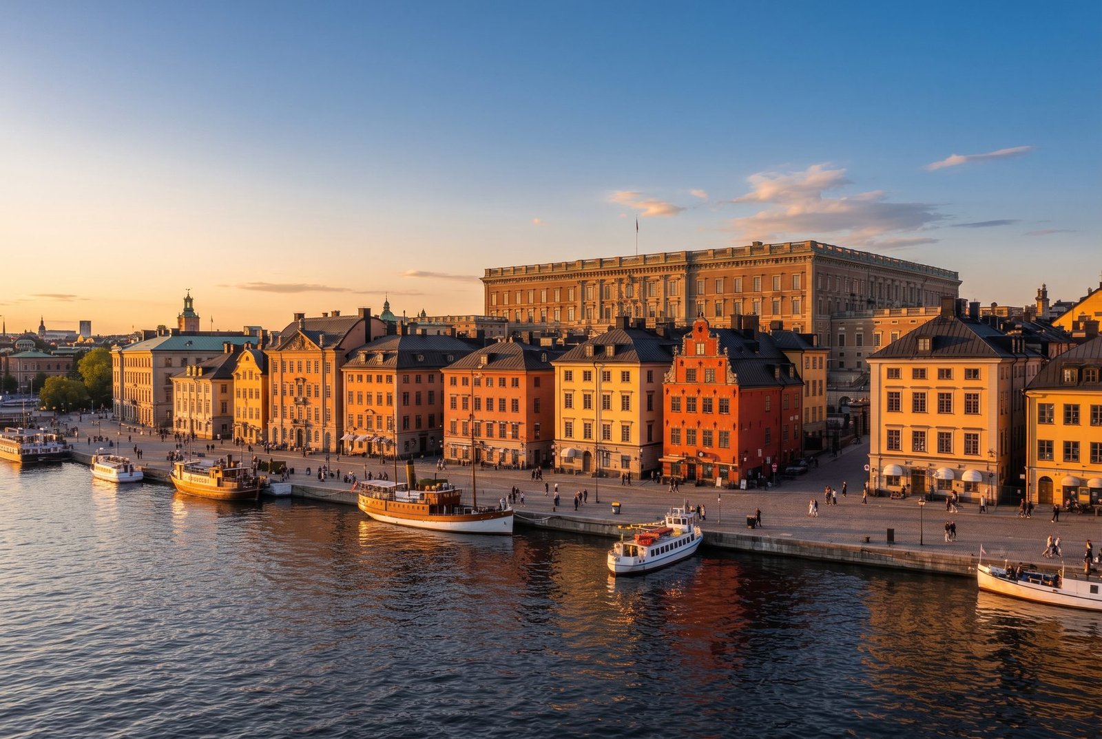 Colourful waterfront buildings of Gamla Stan and the Royal Palace in Stockholm, Sweden