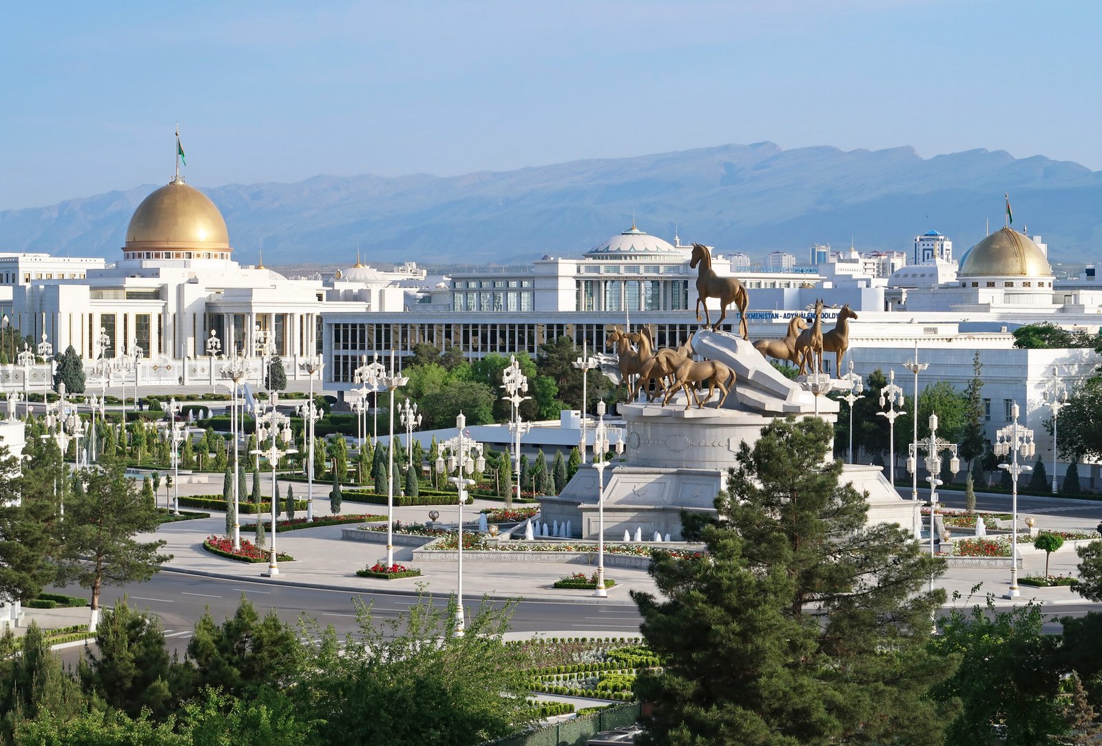 View of Ashgabat white marble skyline, Turkmenistan