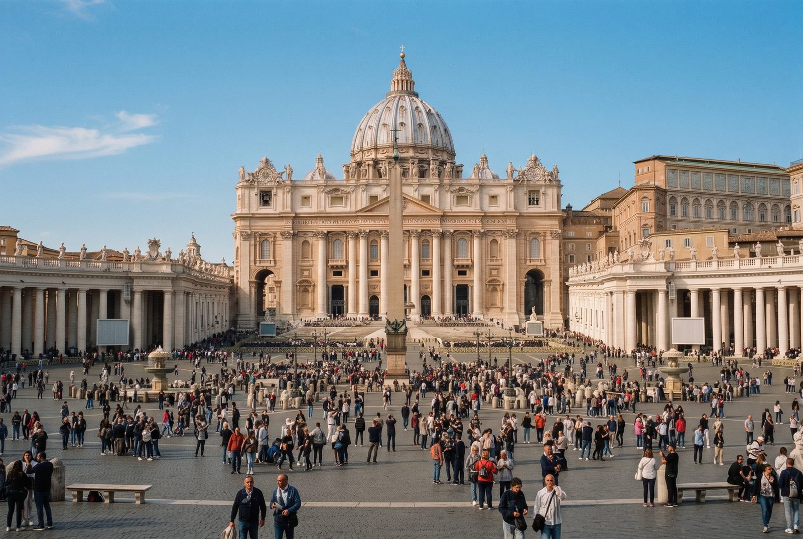 St. Peter's Basilica and St. Peter's Square with the obelisk and Bernini colonnades, Vatican City